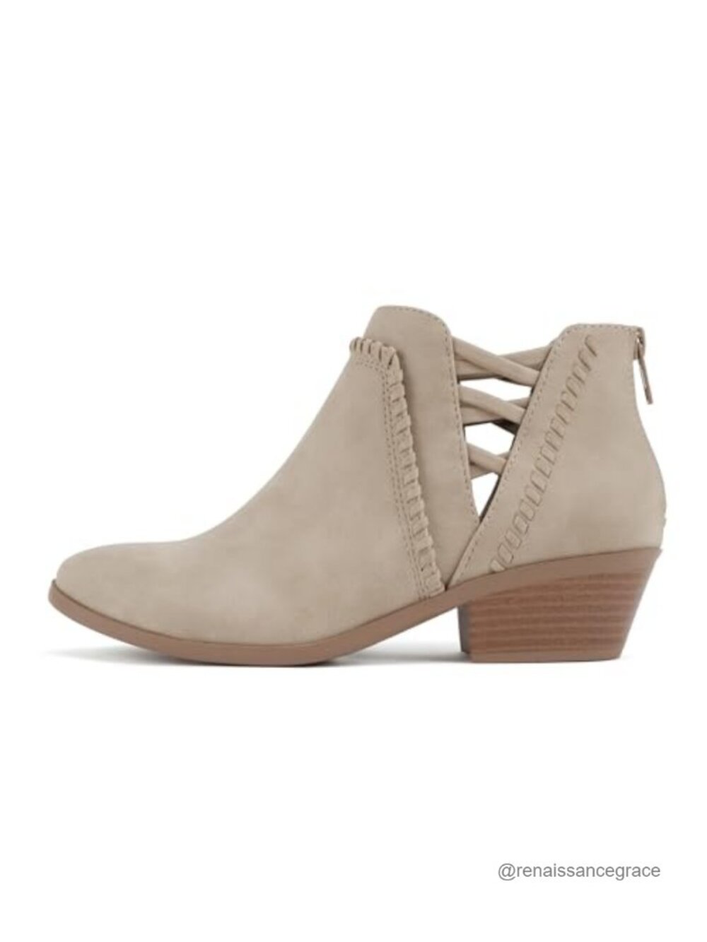 Women's Ankle Bootie with Elastic Cross Straps Block Heel Zip Faux Suede